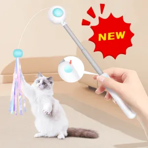 2-In-1 Extendable Cat Wand Toy With Laser Teaser And Feather Replacements by Dog Hugs Cat