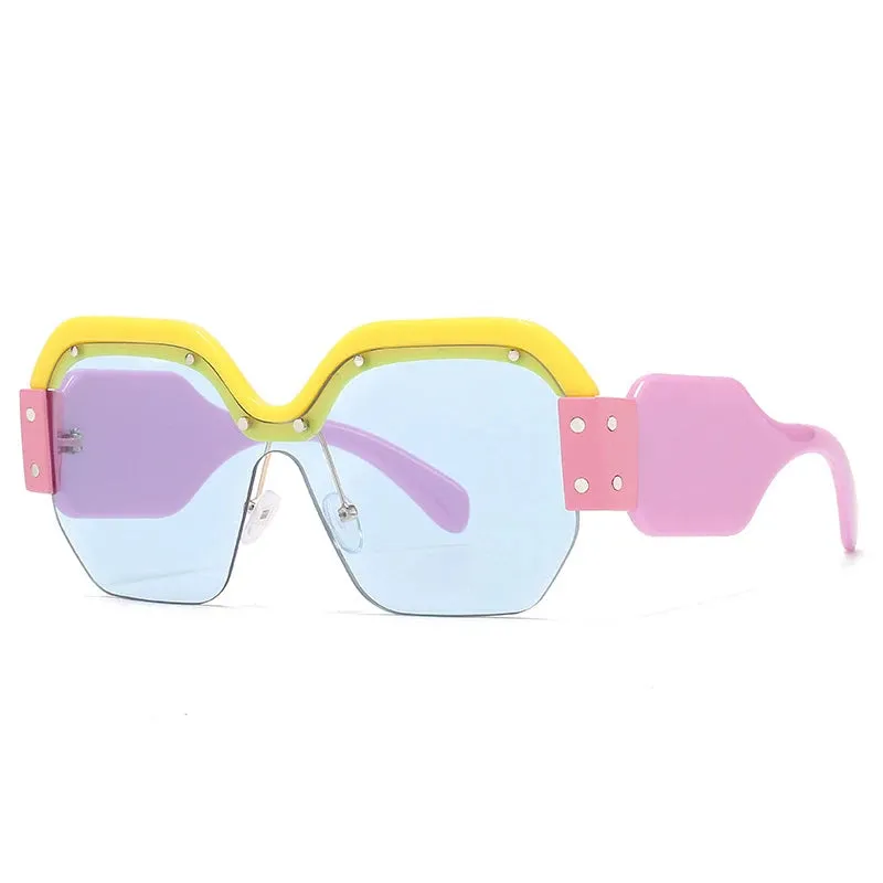 45341 Square Sunglasses Women Cat Eye Rivet Purple Half Frame Glasses Designer Fashion Shades