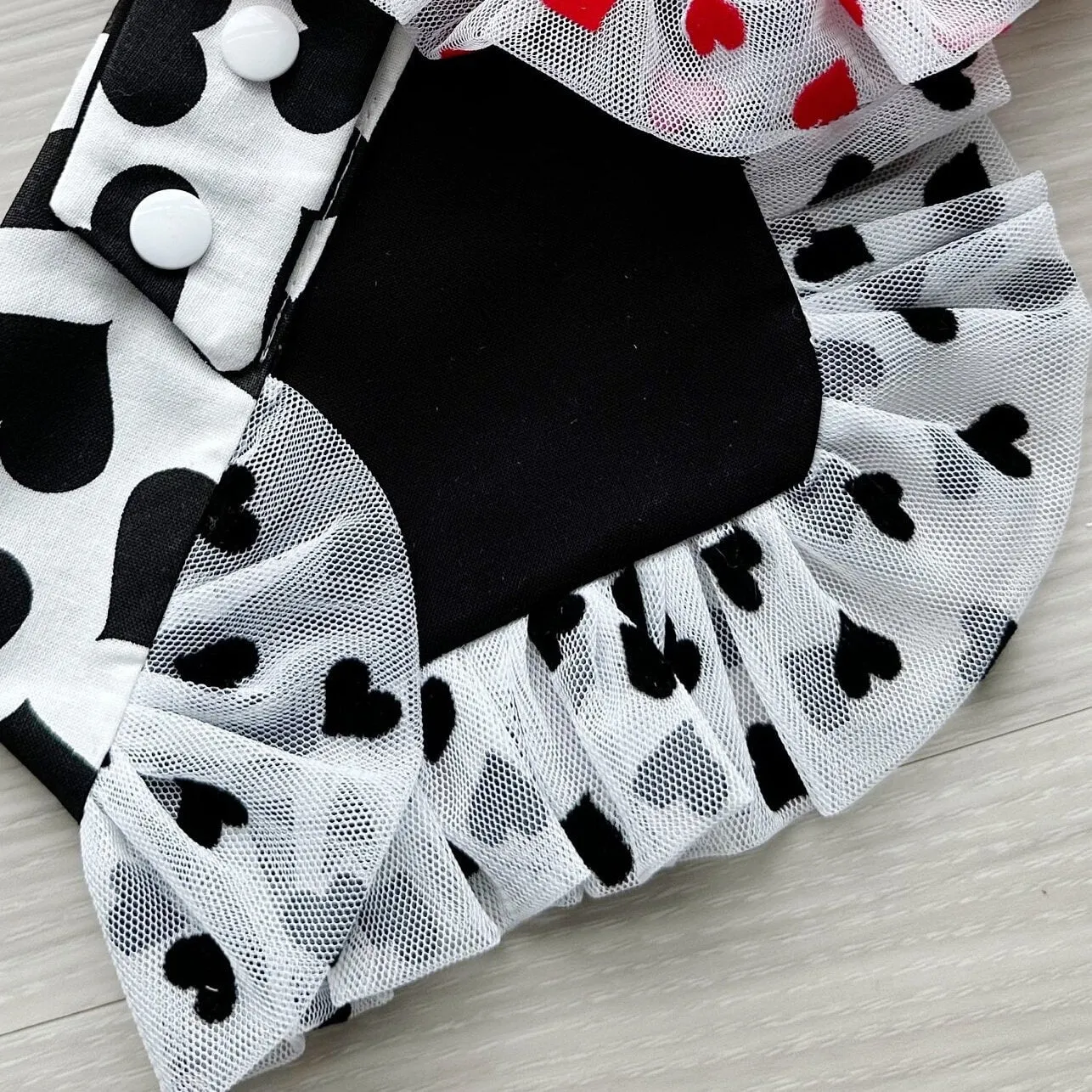 Black Hearts Valentines Dog bandana with ruffles