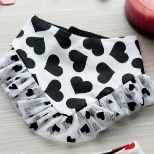 Black Hearts Valentines Dog bandana with ruffles