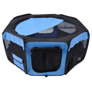 Fabric Pet Playpen 8-Panel Mesh Puppy Dog Pen Foldable Portable Rabbit Run for Cat Pig Guinea Dia 90 x 41H cm for Outdoor Use Blue