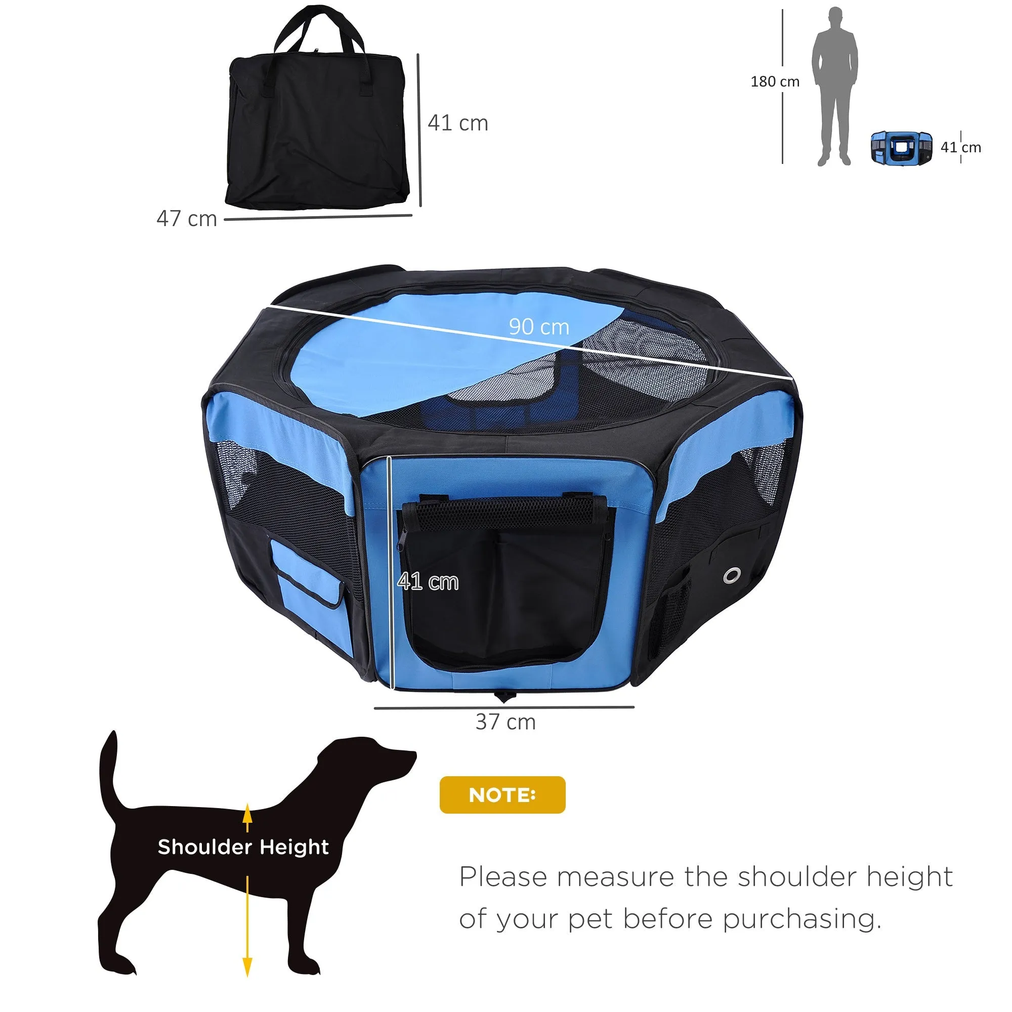 Fabric Pet Playpen 8-Panel Mesh Puppy Dog Pen Foldable Portable Rabbit Run for Cat Pig Guinea Dia 90 x 41H cm for Outdoor Use Blue