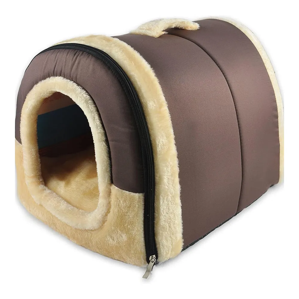 Fluffy's Luxurious 2 in 1 Foldable Ultra Soft Pet House Bed for Dogs and Cats (Brown)