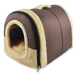 Fluffy's Luxurious 2 in 1 Foldable Ultra Soft Pet House Bed for Dogs and Cats (Brown)