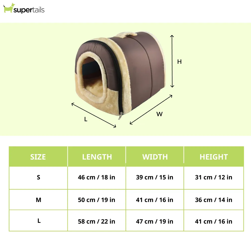 Fluffy's Luxurious 2 in 1 Foldable Ultra Soft Pet House Bed for Dogs and Cats (Brown)