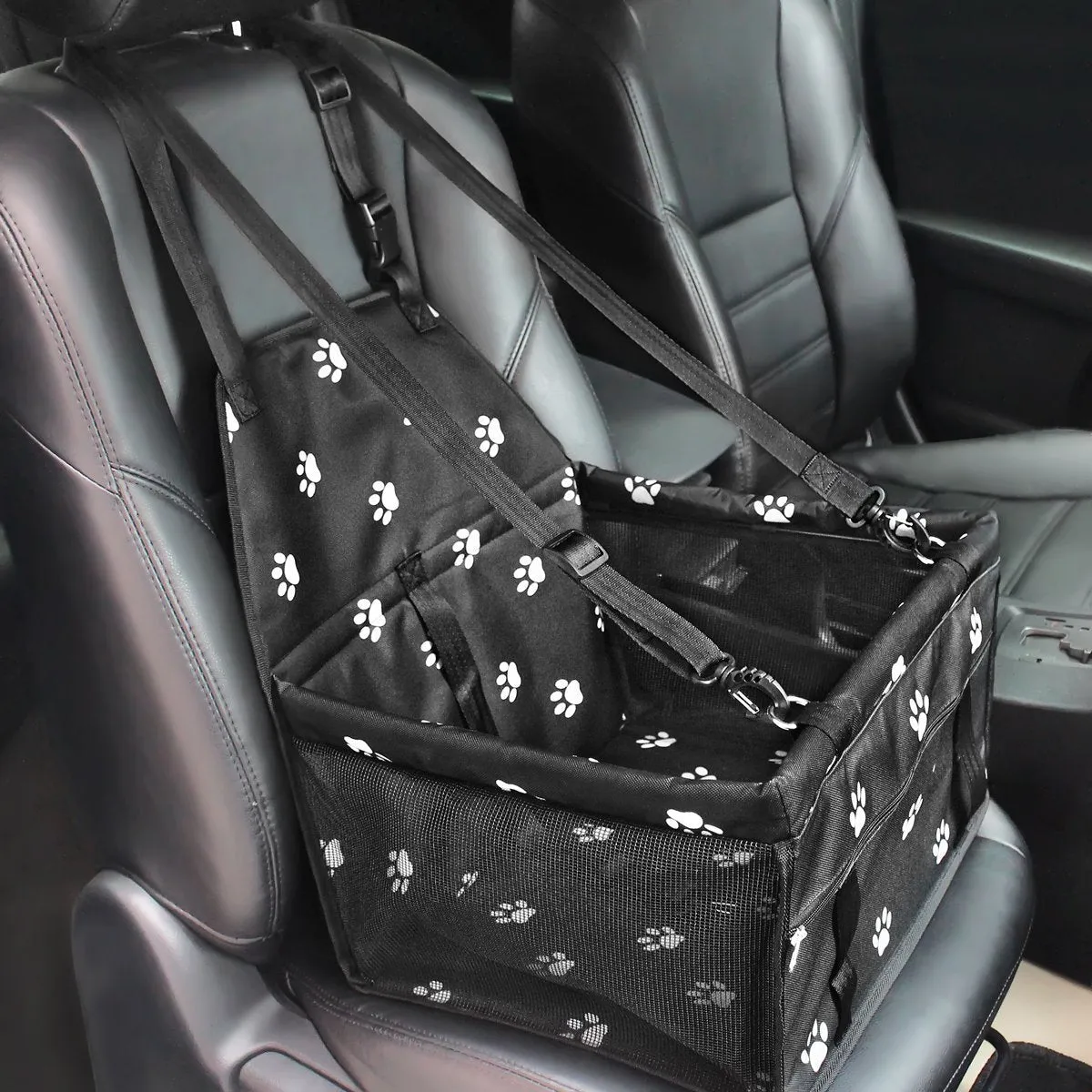 HIPPIH Collapsible Pet Booster Car Seat Cat Car Carrier with Safety Leash and Zipper Storage Pocket with 2 Support Bars, Portable Small Dog
