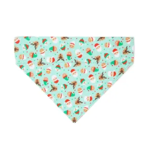 Holiday Cat Bandana - "Dear Santa" - Mint Christmas Elves & Santa Bandana for Cat   Small Dog / Elf, Reindeer, North Pole / Slide-On Over the Collar Bandana