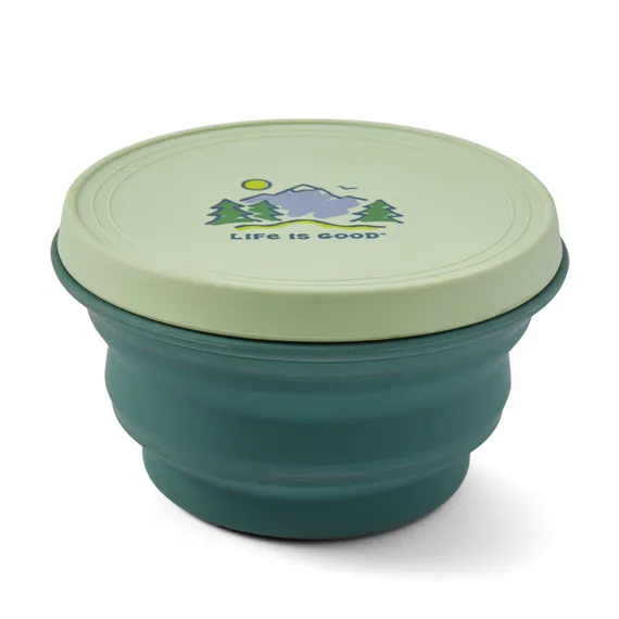 Life is Good. Vintage Mountains Silicone Travel Bowl with Lid