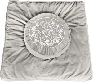 Meditation Cushion & Zabuton Meditation Mat Bundle- Premium Velvet Meditation Pillow for Women and Men,Washable Cover, Buckwheat round Floor Pillow & 100% Cotton Square Floor Cushion
