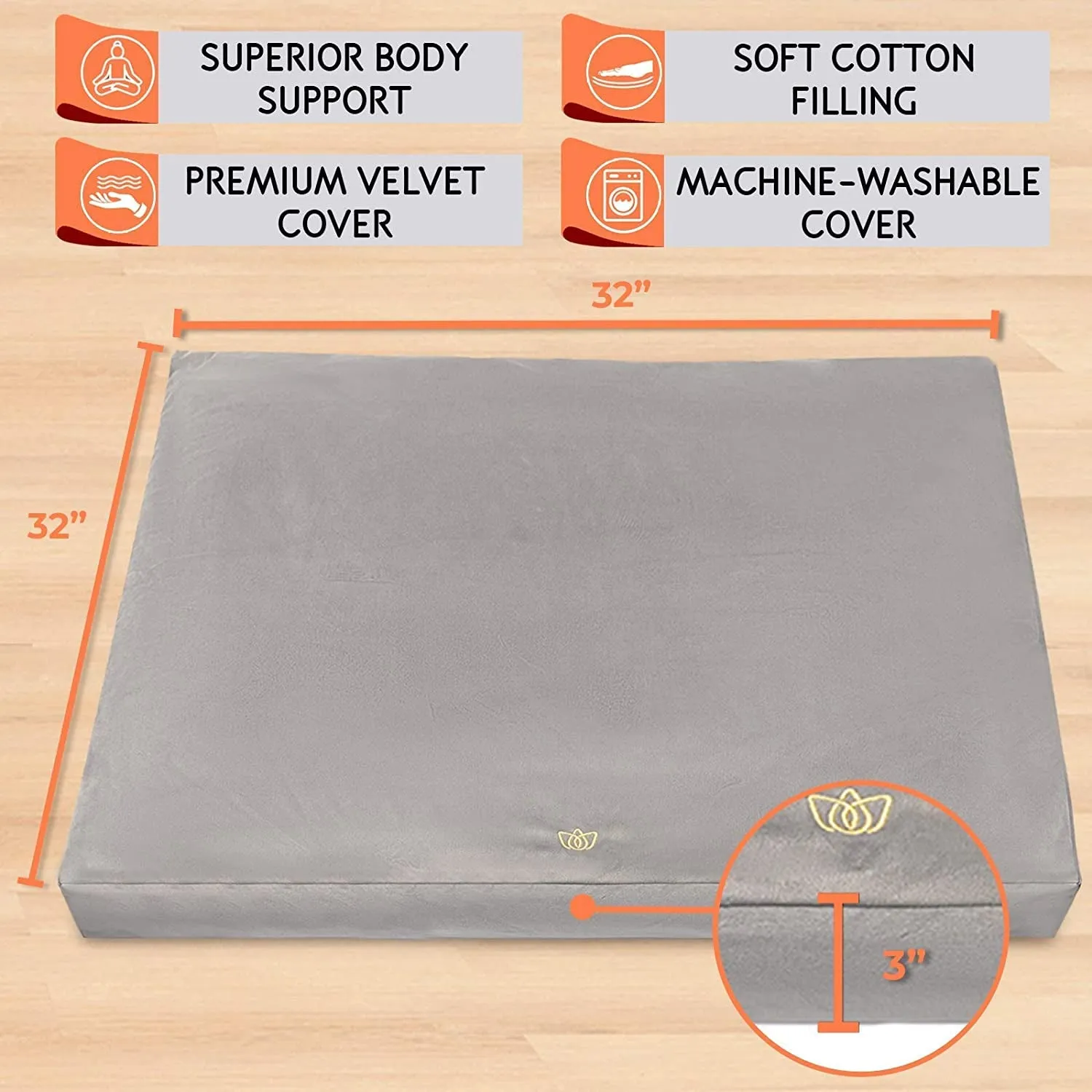 Meditation Cushion & Zabuton Meditation Mat Bundle- Premium Velvet Meditation Pillow for Women and Men,Washable Cover, Buckwheat round Floor Pillow & 100% Cotton Square Floor Cushion