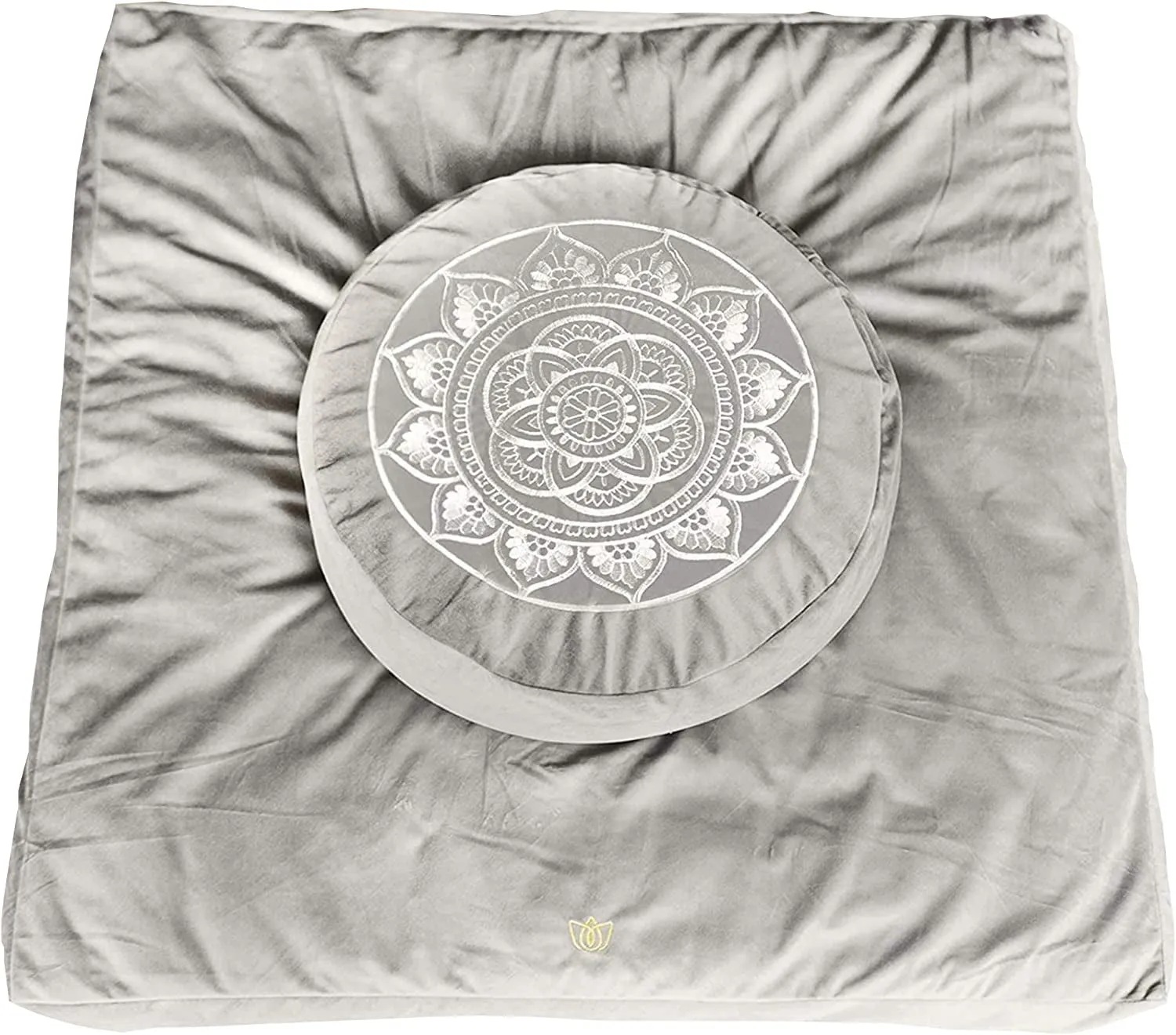 Meditation Cushion & Zabuton Meditation Mat Bundle- Premium Velvet Meditation Pillow for Women and Men,Washable Cover, Buckwheat round Floor Pillow & 100% Cotton Square Floor Cushion