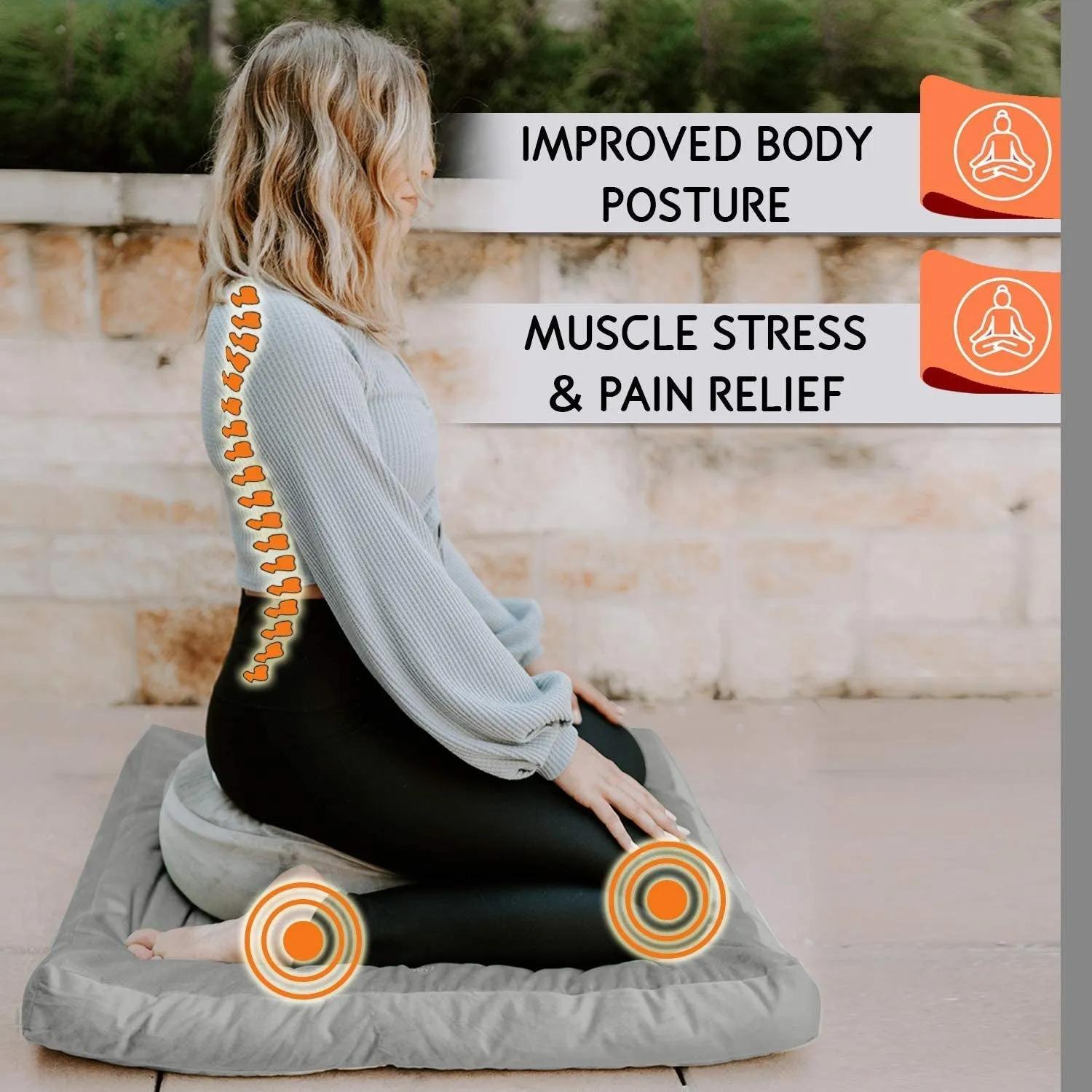 Meditation Cushion & Zabuton Meditation Mat Bundle- Premium Velvet Meditation Pillow for Women and Men,Washable Cover, Buckwheat round Floor Pillow & 100% Cotton Square Floor Cushion