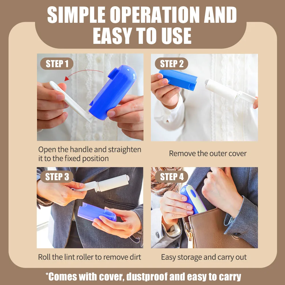 Mini Portable Lint Roller for Clothes Pet Hair Travel Size Pocket Lint Roller Refillable Sticky Roller with Extra Refills Foldable Lint Roller 90 Sheets Travel Essentials