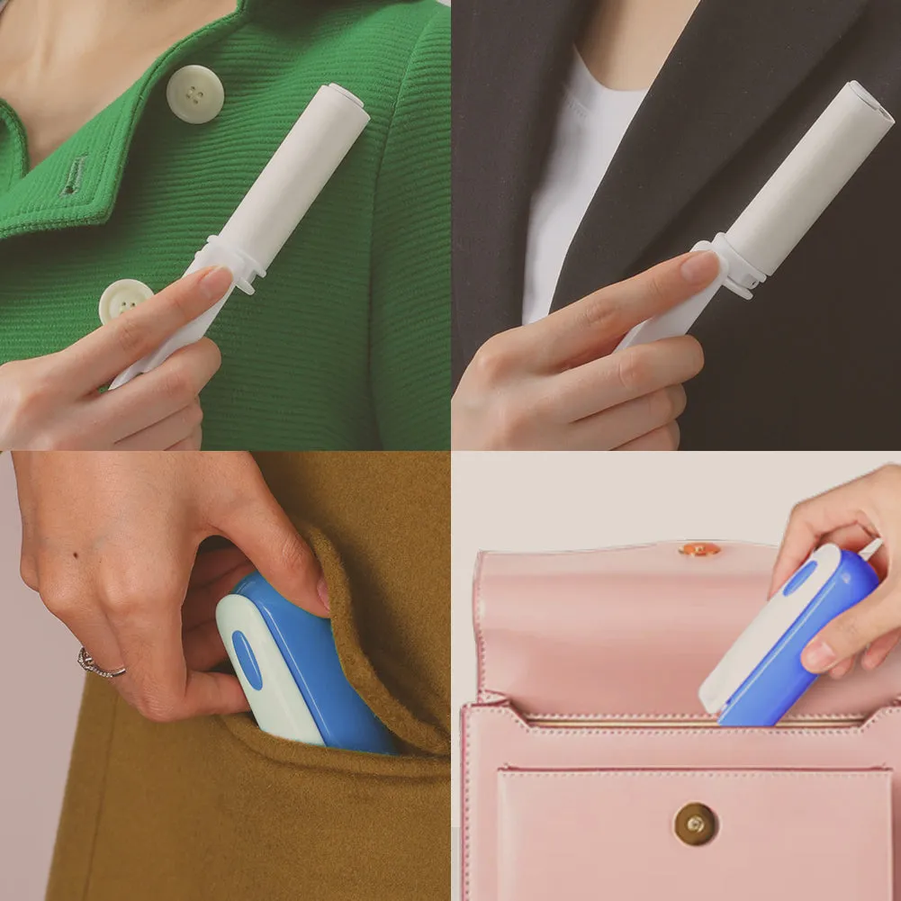 Mini Portable Lint Roller for Clothes Pet Hair Travel Size Pocket Lint Roller Refillable Sticky Roller with Extra Refills Foldable Lint Roller 90 Sheets Travel Essentials