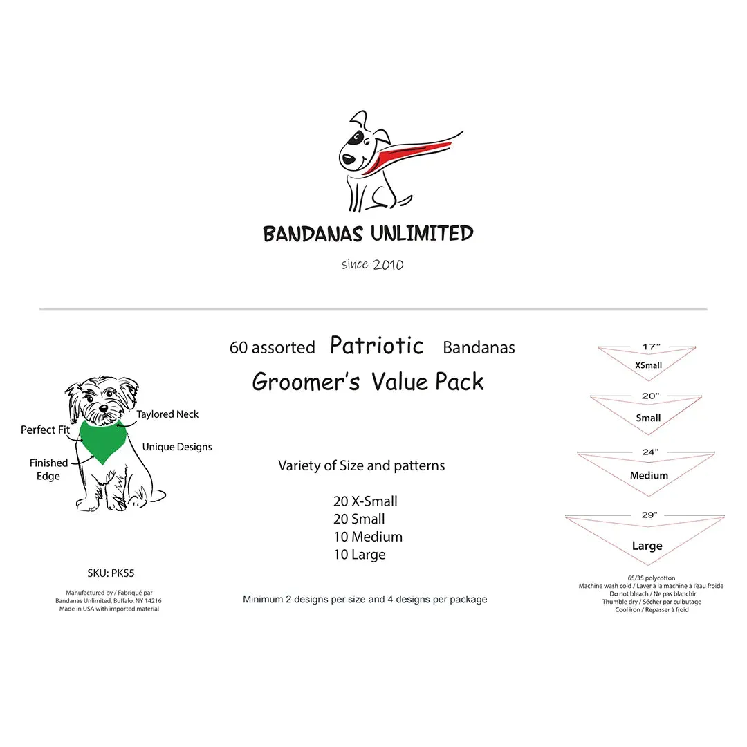 Patriotic Bandanas - 60 Assorted Sizes and Patterns by Bandanas Unlimited