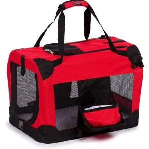 Pet Life ® 'Deluxe 360° Vista View' Zippered Soft Folding Collapsible Metal Framed Pet Dog Crate House Carrier w/ Removable Bowl and Pop-out Tray