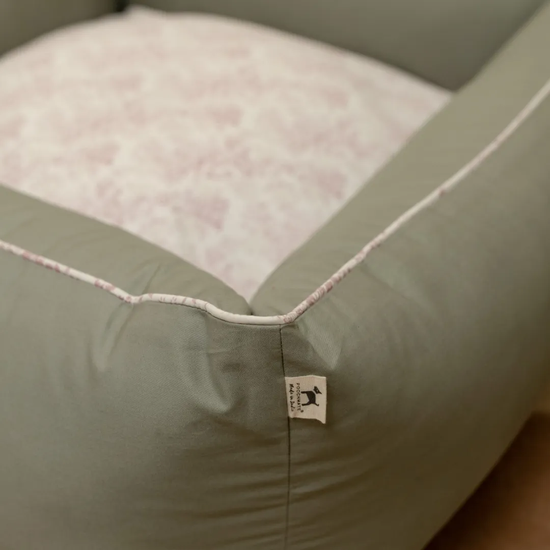 PoochMate OAK BOHO Mint & Ivory Cotton Dog Bed : Cloud & Raindrops