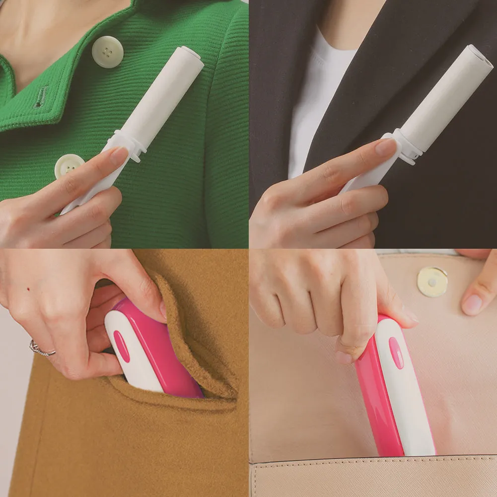 Travel Size Mini Lint Roller for Pet Hair Dust on Clothes Refillable Lint Roller Foldable Portable Sticky Roller with Extra Refills,Dust Tape Roller Pink Length 3.7 Inch 90 Sheets Purse