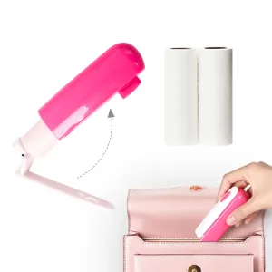 Travel Size Mini Lint Roller for Pet Hair Dust on Clothes Refillable Lint Roller Foldable Portable Sticky Roller with Extra Refills,Dust Tape Roller Pink Length 3.7 Inch 90 Sheets Purse